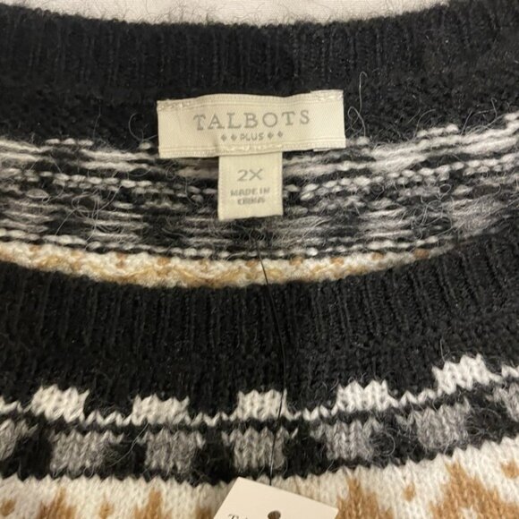 NWT Talbots Sweater 2X Plus Womens Fair Isle Black White Crew Neck Soft Stretch - Picture 3 of 10